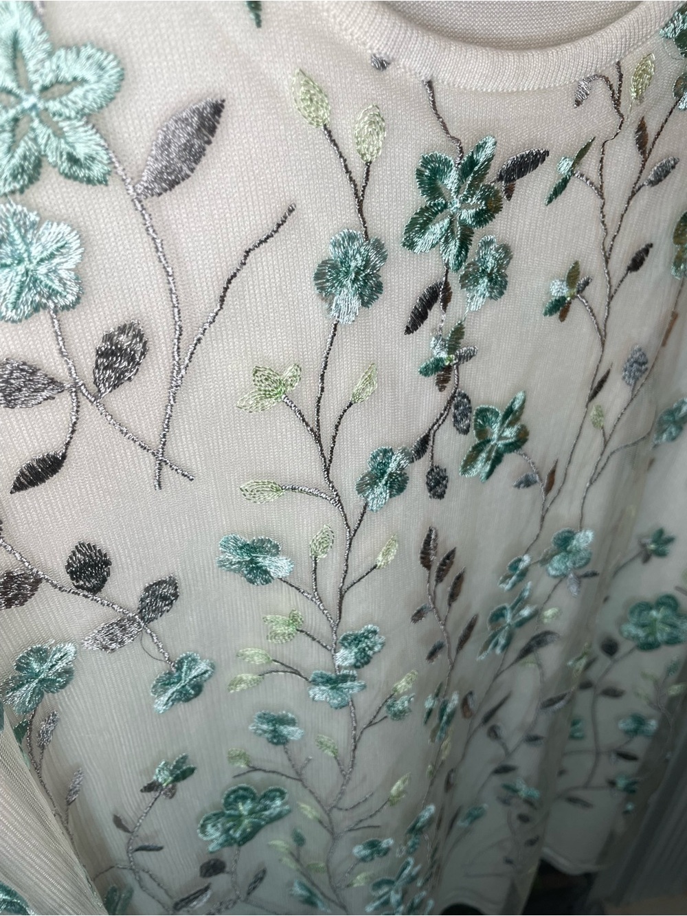 Alfred Dunner Cream Short-Sleeve Floral Embroidered Top with Aqua Accents - Picture 4 of 5